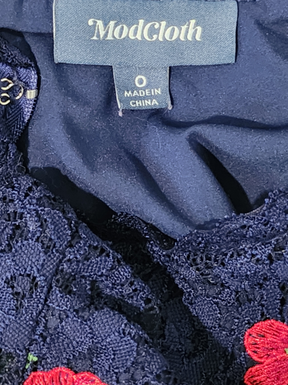 ModCloth Ready To Bloom Navy Blue Embroidered Rose Lace Fit Flare Dress - Picture 3 of 3